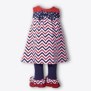 Bonnie Jean Matching Set With Chevron Patterned Tunic Top & Ruffle Leggings